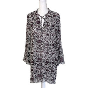 Chelsea28 Bell Sleeve Floral Split Tie Neck Sheer Dress Cover-Up - Size Small